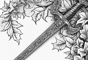 Leafy vines with sword tattoo idea