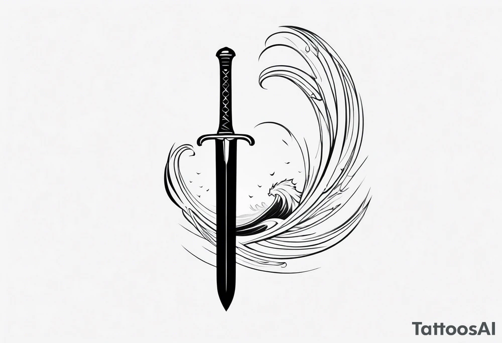sword, wave, thunderbolt tattoo idea