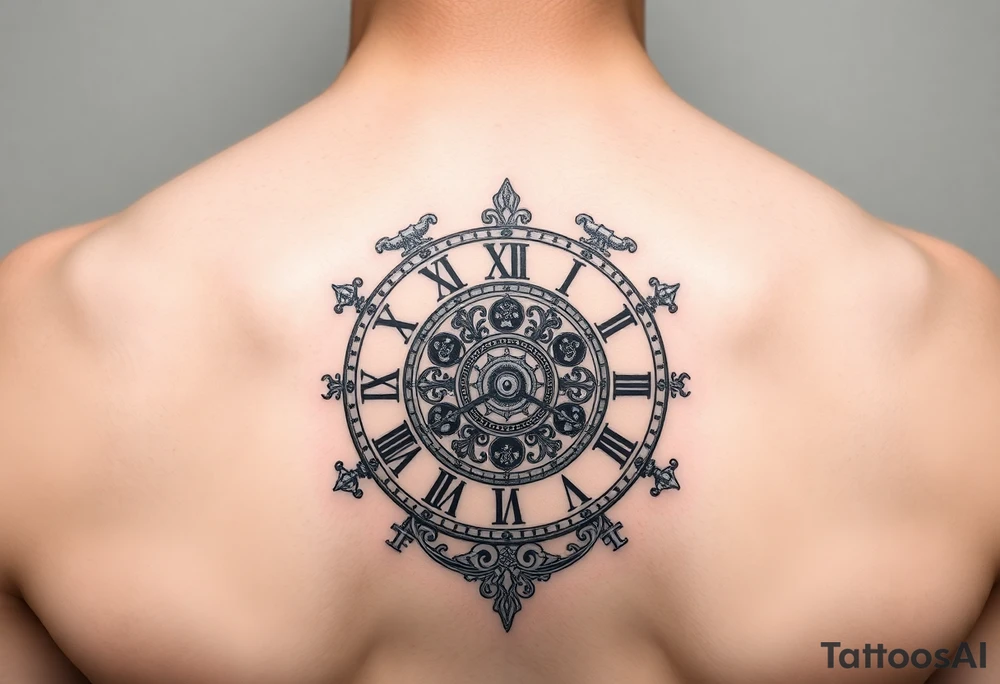 vintage roman numerals within ornate clockwork mechanism tattoo idea