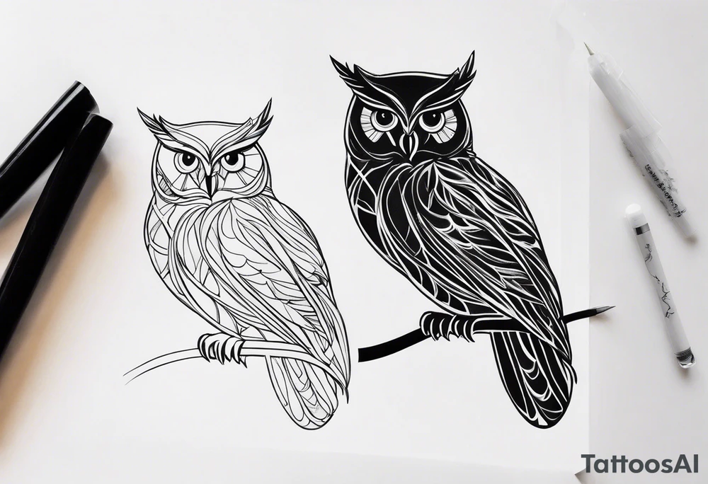 unique small feminine leaftattoo with owl tattoo idea