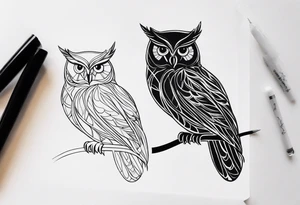 unique small feminine leaftattoo with owl tattoo idea