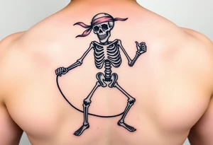 Funny skeleton exercises jump rope with a headband colorful tattoo idea