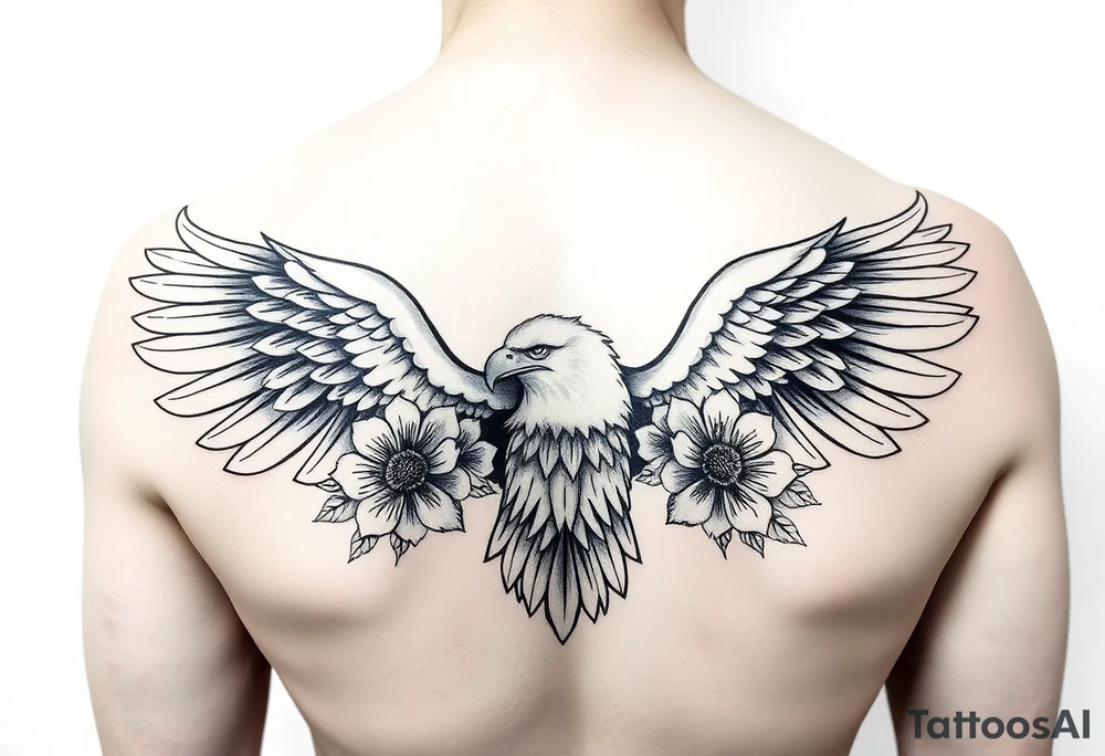eagle and flowers wings not opened for the arm tattoo idea