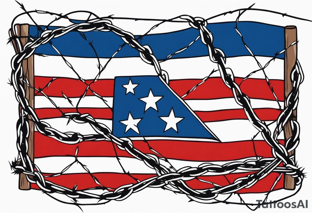 Rebel flag caught between 2 bands of barbed wire tattoo idea