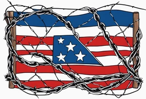 Rebel flag caught between 2 bands of barbed wire tattoo idea