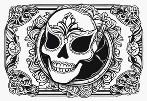 A skeleton removes a masquerade mask from its face tattoo idea