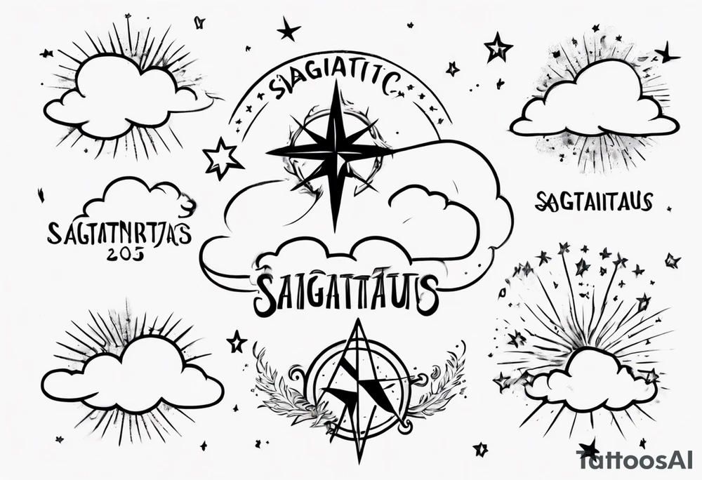 a cloud with the stars and the word sagittarius with the date 12.08.05 tattoo idea