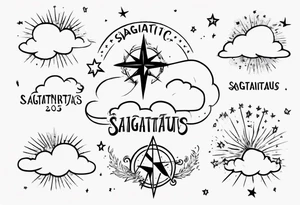 a cloud with the stars and the word sagittarius with the date 12.08.05 tattoo idea