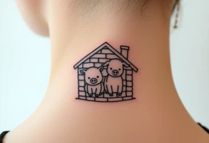 Three little pigs nursery Wolf and sheep as one hybrid 
animal hiding in a brick house from the big bad wolf I'll huff and puff blow house down tattoo idea