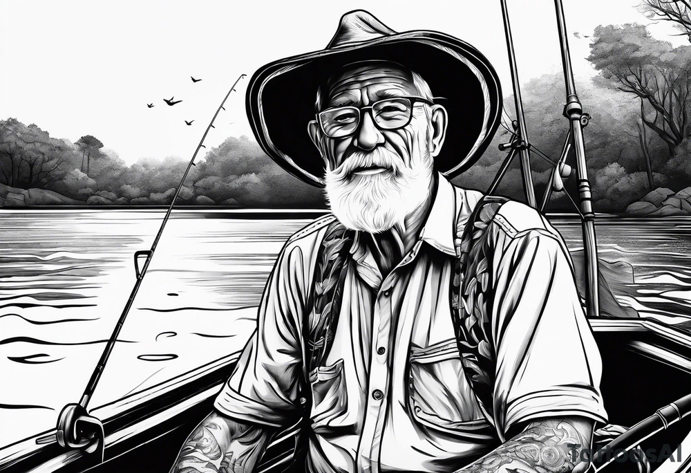 Old man fishing on surtees boat tattoo idea