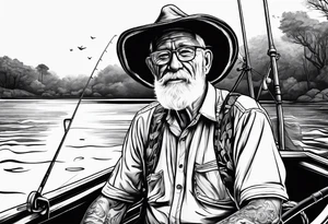 Old man fishing on surtees boat tattoo idea