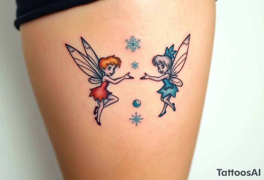 Walt Disney  winter tinker bell and summer tinker bell  in the form of a ying yang tattoo idea
