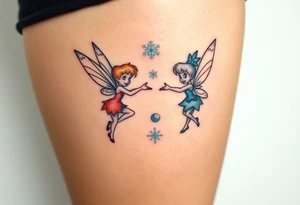 Walt Disney  winter tinker bell and summer tinker bell  in the form of a ying yang tattoo idea