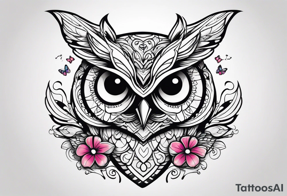 Owl and butterflies tattoo idea