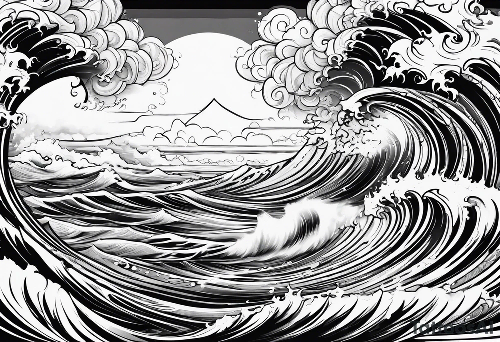 rib tattoo, stormy, waves and storm like tattoo idea