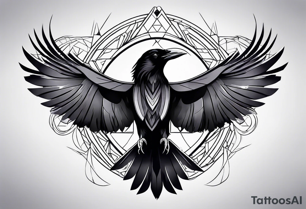 Ravens with geometric background tattoo idea