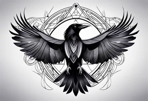 Ravens with geometric background tattoo idea