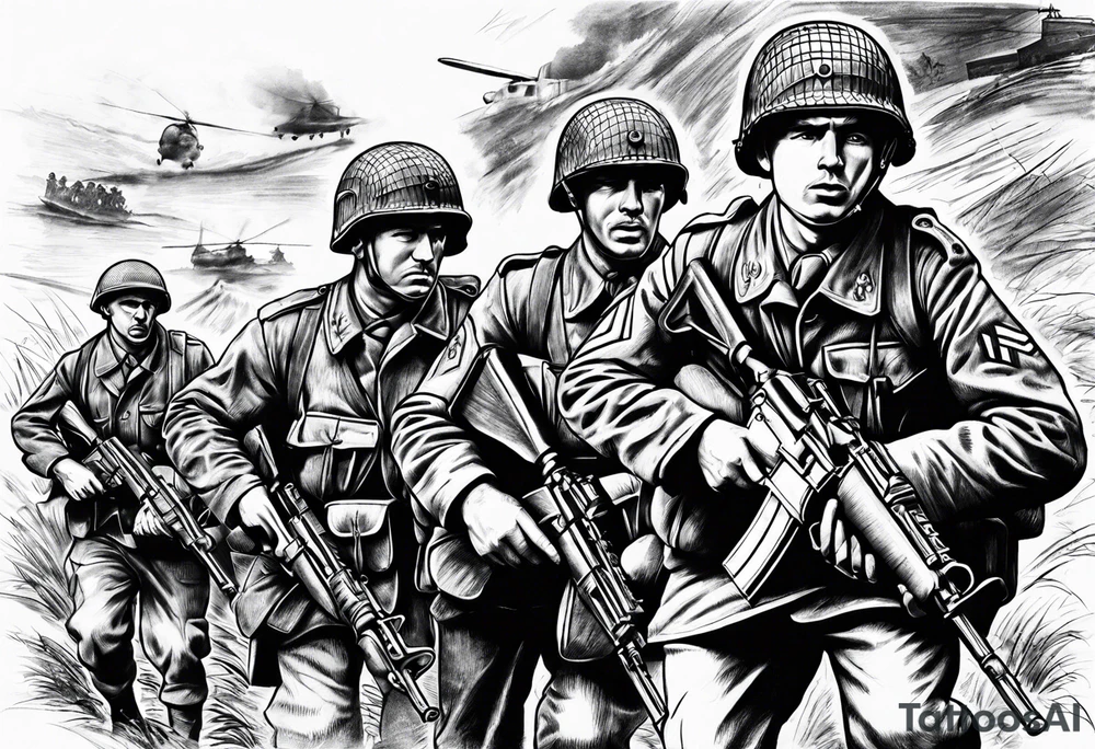 World war 2 British soldiers action tattoo idea