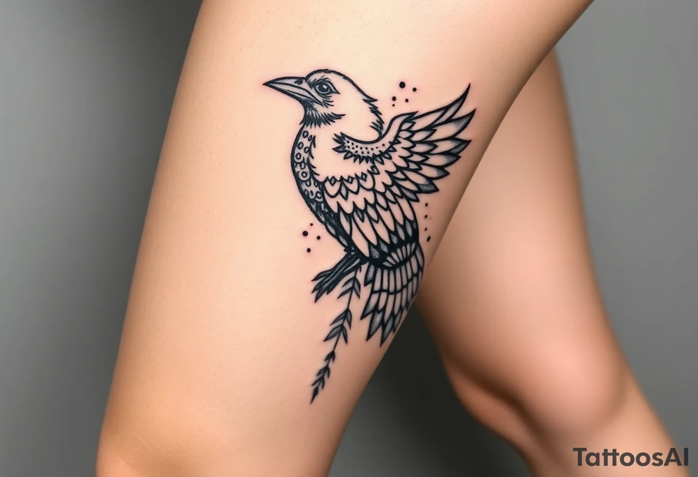 Nordic ornamental raven leg sleeve tattoo idea
