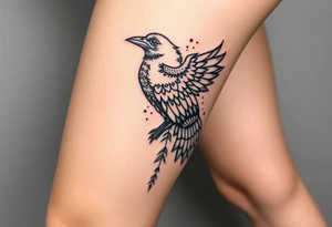 Nordic ornamental raven leg sleeve tattoo idea
