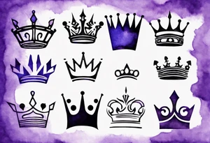 A tattoo of a minimalistic black crown and some negative space on a water color background of purple and blue. tattoo idea