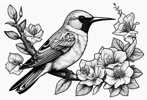 Sad, death, hummingbird, yellow finch, cardinal, flower garden, tattoo idea