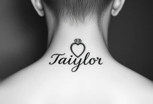 The name Taiylor spelled with the O as a diamond ring with hearts behind the ear tattoo on the neck tattoo idea