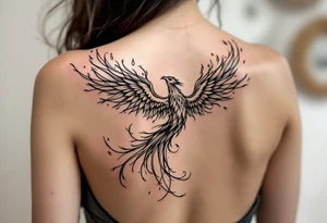 magnificent phoenix rising from golden flames with trailing embers tattoo idea