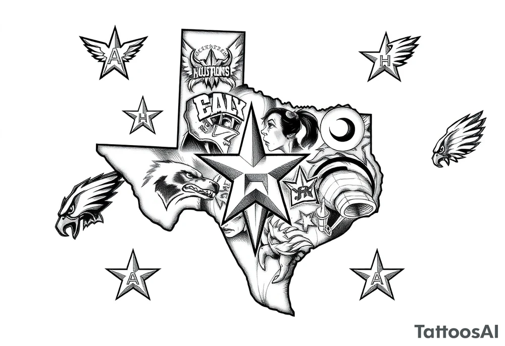 Combine all athletics Houston team logos into one nice one giant Texas tattoo idea