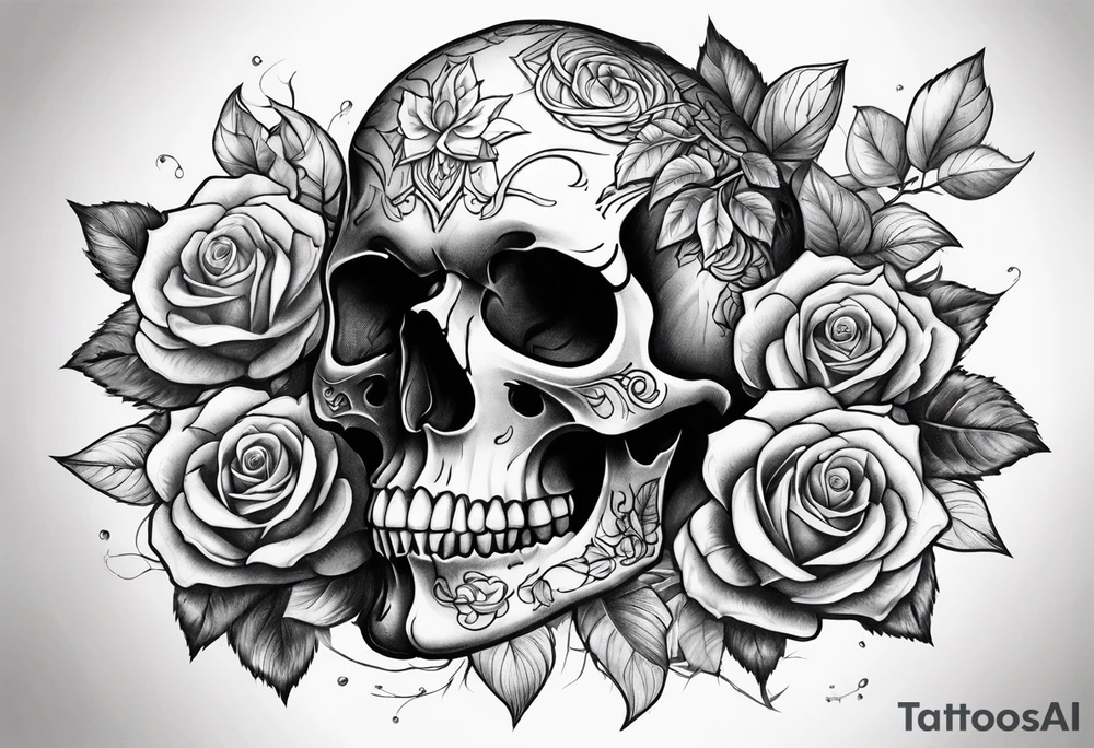 skull and roses tattoo idea