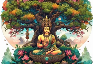 The deity Pan is surrounded by a tree, which represents a portal to another world . the pan  is a natur god tattoo idea