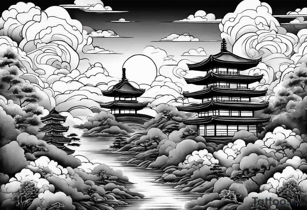only clouds in japanese tattoo style, no buildings, no landscape tattoo idea