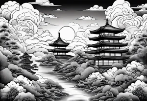 only clouds in japanese tattoo style, no buildings, no landscape tattoo idea