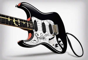 Marlin, Gibson flying V, Fender Stratocaster, musical notes tattoo idea