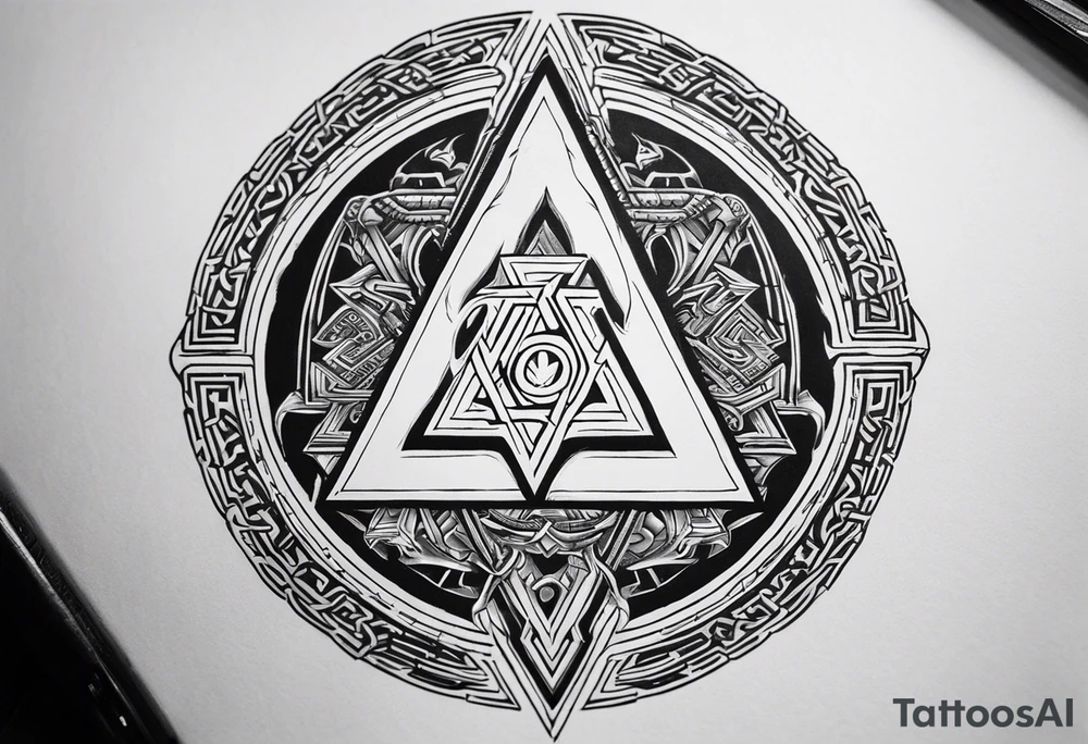 Valhalla sword shield valknut stairs tattoo idea