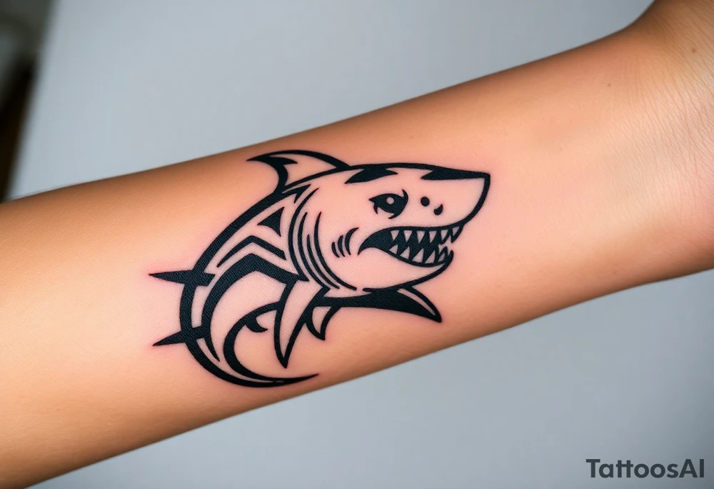 Masculine strong shark flowing forward in water tattoo idea
