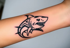Masculine strong shark flowing forward in water tattoo idea
