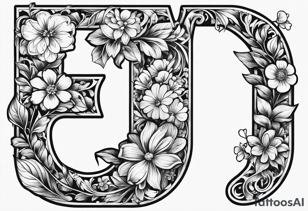Bold letter J with small flowers tattoo idea