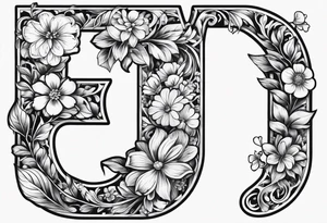Bold letter J with small flowers tattoo idea