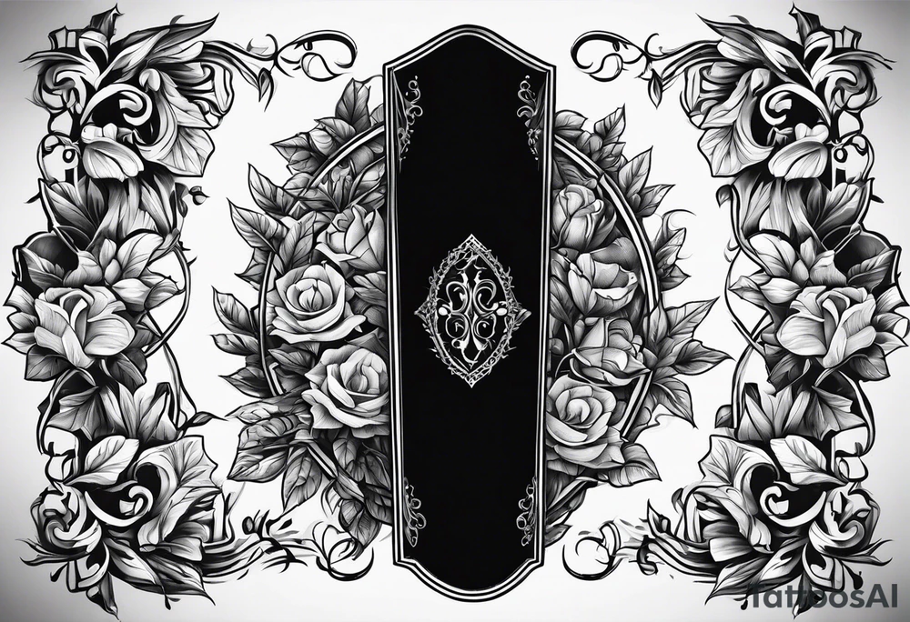 Coffin surrounded leafy vines tattoo idea