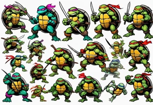 teenage mutant ninja turtles fighting with floral accents tattoo idea
