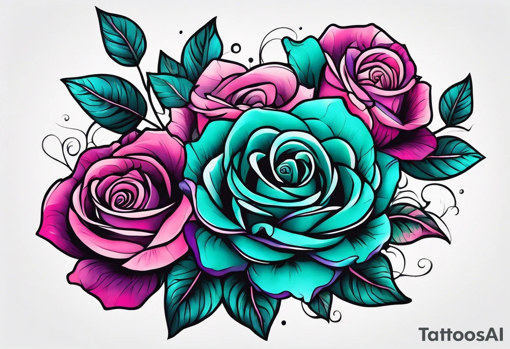 roses, teal, pink, purple tattoo idea