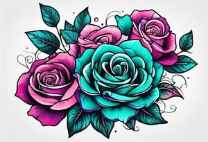 roses, teal, pink, purple tattoo idea