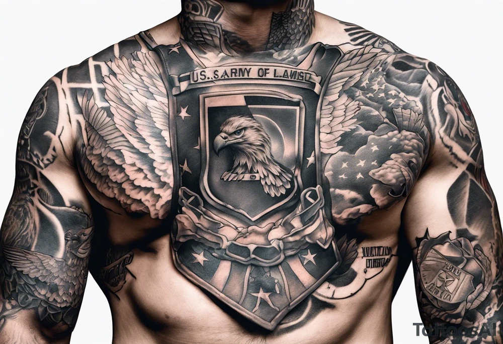 Ripped skin with a U.S. Army uniform under it on the chest tattoo idea