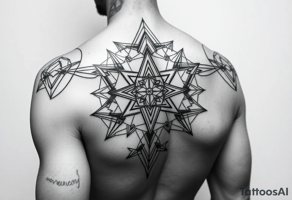 Make me a shoulder and arm piece  feminine sacred geometry piece the gift of feeling of feminine divine make the peace truly bold and three dimensional make it pop out and dynamic you truly unique make the image not on skin but as a drawn image that goes on the shoulder and covers the arm down to the elbow tattoo idea