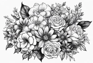 Birth flower bouquet for july april and october fine line tattoo idea
