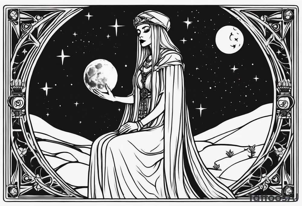High priestess skeleton moon tarot card tattoo idea