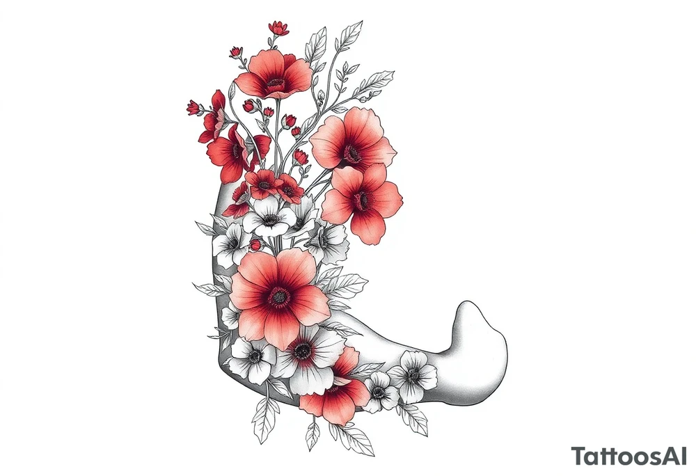 Full sleeve tattoo design of larkspur and hawthorn flowers, highly detailed line art, RED ink, elegant botanical style, intertwined composition, no shading, no human mock-up, clean stencil style suitable for tattooing, fit fully within boundaries. LINE ART ONLY, REMOVE HUMAN, NO SKIN, NO ARM, NO HUMAN BODY PARTS tattoo idea