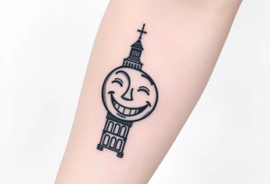 Smile face sad face happy face with clock tower tattoo idea
