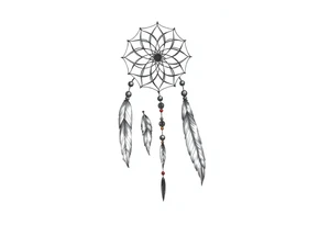 native dreamcatcher with flowing feathers and sacred beads tattoo idea